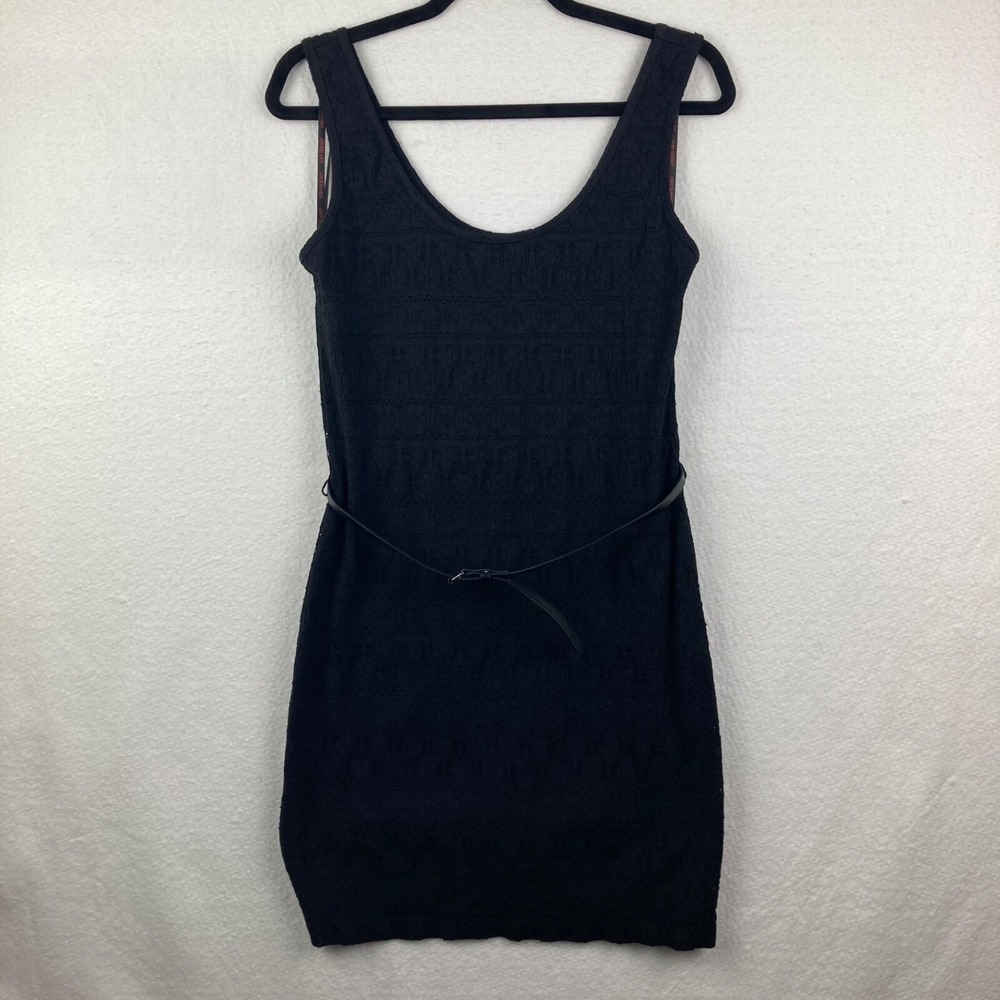 Guess Sleeveless Crochet Lace Sheath Dress Black Wednesday Gothic Sz Large Belt
